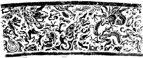 33明代周制魚龍海獸紫檀筆筒拓片_副本_副本